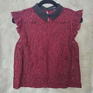 Forever 21 all lace cap sleeve maroon blouse Small